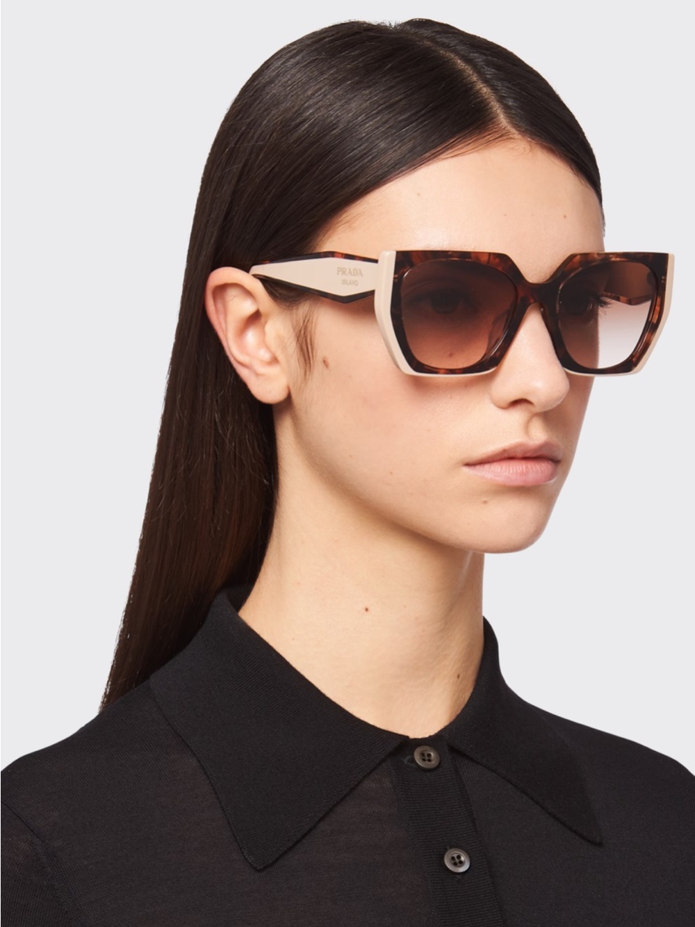Prada Oversized Square Tortoiseshell Sunglasses with Brown Gradient Lenses New